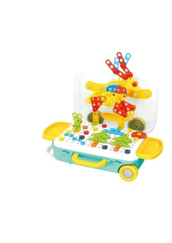 Jucarie educativa pentru copii, Flippy, Set 258 piese, 6 in 1, Valiza cu bormasina, Multicolor