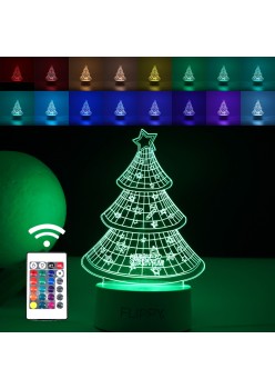 Lampa LED decorativa, Flippy, 3D, Pom de Craciun, din material acril si lumina multicolora, alb