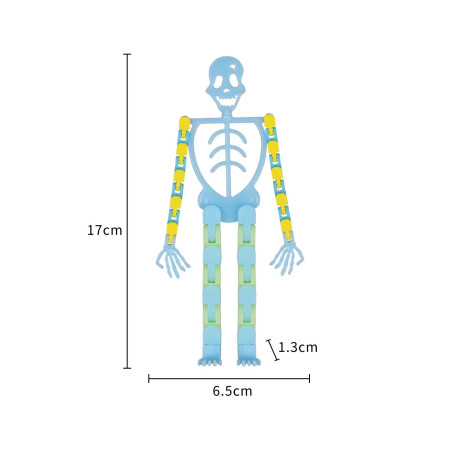 Suport pentru telefon mobil, jucarie de decompresie pentru adulti, tip schelet luminos de Halloween, albastru, lungime 17 cm