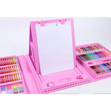 Set 208 Piese, Complet pentru Pictura si Desen, Flippy, Tip Servieta, 3-12 Ani, 32.6 x 27.7 x 6 cm, Roz