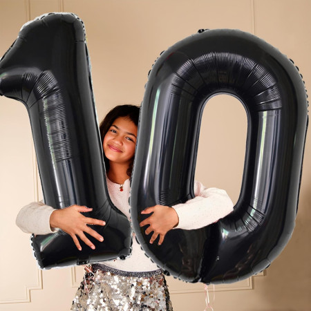 Balon din Folie Metalizata, Flippy, Figurina Cifra, Tema Aniversare 40 cm, Ambalaj Individual, Pai inclus, Umflare cu Aer sau Heliu, Negru, Cifra 0