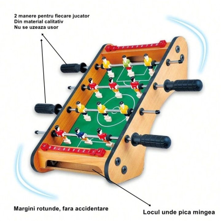 Masa de fotbal cu teren si 12 jucatori Flippy, 4 manere, cu Tablou pentru Scor, din Metal, Lemn si ABS, 37.5 x 21 x 9.5 cm, Margini Rotunjite, pentru copii/adulti