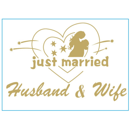 Sticker Autocolant, Flippy, Tematica Nunta, Model Indragostiti, cu Scris Just Married Husband&Wife, 21x29 cm, Auriu