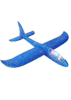 Avion Planor cu Pilot, Flippy, Din Polistiren, Cu Lumini in Cabina Pilotului, Lungime 47 cm, Albastru