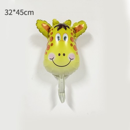 Balon din Folie Metalizata, Flippy, Mini Figurine Animalute, Model Girafa, Tematica Aniversare, 32x45 cm, Ambalaj Individual, Pai Inclus, Umflare cu Aer sau Heliu, Multicolor