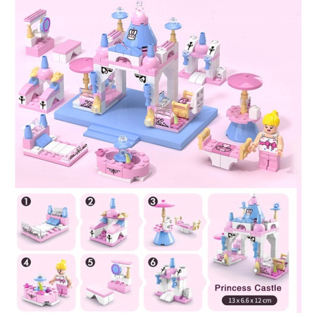 Set de Constructie Castelul Printesei 6in1, Flippy, Multiple Variante de Asamblare, 131 de Piese, Multicolor