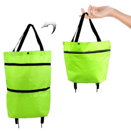 Geanta Pliabila, Flippy, 2 in 1, Carucior cu Roti, pentru Cumparaturi, 19 l, Verde, Plastic, 39 x 46 x 12 cm