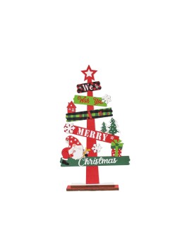 Decoratiune de Craciun din Lemn, Flippy, pentru Masa, Model Bradut, Scris We Wish You A Merry Christmas, 21.5x12.2x4 cm, Multicolor