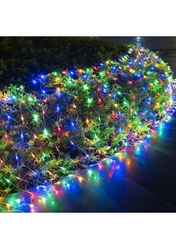 Instalatie Craciun Yoto, Tip Plasa, 3 m x 1 m, 160 LED-uri, Prelungitor 1.5 m, 8 Jocuri de Lumini, Interconectabila, Fir transparent, Interior/Exterior, Multicolor