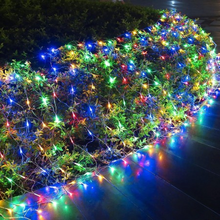 Instalatie Craciun Yoto, Tip Plasa, 3 m x 1 m, 160 LED-uri, Prelungitor 1.5 m, 8 Jocuri de Lumini, Interconectabila, Fir transparent, Interior/Exterior, Multicolor