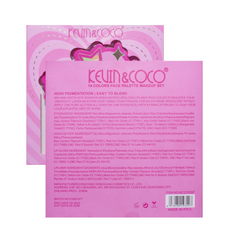 Set Paleta de machiaj cu 14 farduri de pleoape Kevin&Coco, Red Heart Eyeshadow Palette, 21 x 20.5 x 2.2cm