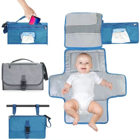 Geanta Multifunctionala pentru Schimbat Pampers, Flippy, Rezistenta la Apa, cu Agatatoare, Compartimentata, 30x20 cm, Albastru