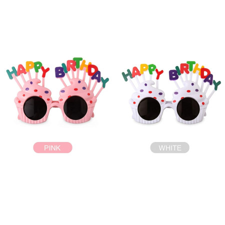 Ochelari Happy Birthday, Flippy, Tematica Aniversare, Protectie Soare, din Plastic, Model Prajiturele, 18.5x11.5 cm, Roz