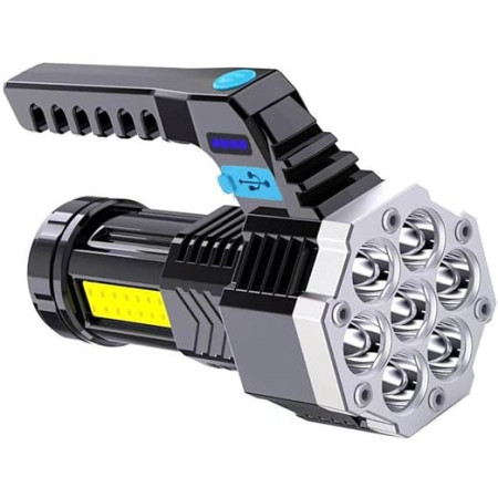 Lanterna LED Lumina Puternica, Rezistenta la Apa, Tip Proiector COB, Flippy, Lanternă Reincarcabila, USB, cu Maner pentru Drumetii, Lanterna de Urgenta, Aer Liber, 14.1 x 6.4 cm, Culoare Negru cu Comutator Albastru