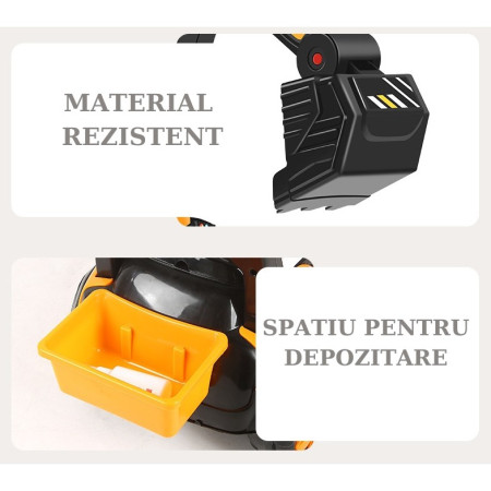 Masinuta Electrica Flippy, Tip Excavator, Brat Electric cu Maneta de Control, Spatar si Bare Laterale, Sistem Muzica si Lumini, 2-7 Ani, 72 x 34 x 45 cm, Portocaliu