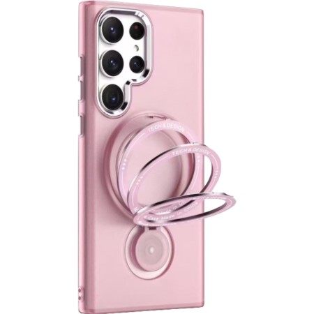 Husa de protectie Flippy, cu incarcare Wireless, Tehnologie Magsafe, TPU, Inel magnetic rotativ cu functie de suport, pentru  Samsung Galaxy S23 Ultra , Rose Gold