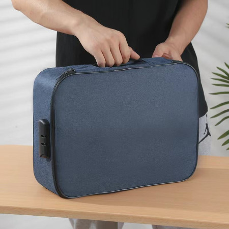 Geanta Flippy pentru Depozitare Acte si Documente, Facturi, Carduri, cu Cod de Securitate, 2 Compartimente, Impermeabila, 37 x 10.5 x 27 cm, Albastru Marin