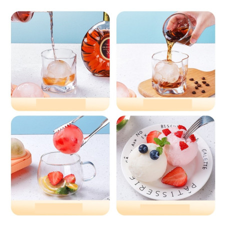 Set 2 forme sfere de gheata pentru wiskey si cocktail-uri Flippy, 4 sfere, material plastic/silicon alimentar, diametru 6.5 cm, cu orificiu tip palnie pentru umplere, 17 x 17 x 7 cm, multicolor