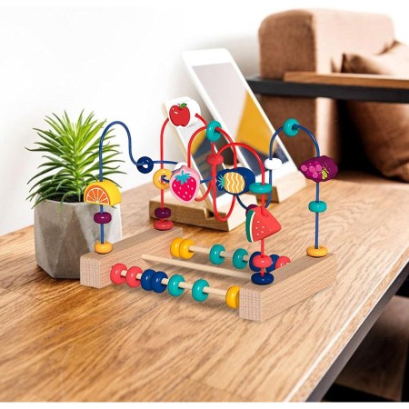 Jucarie din Lemn Montessori, Flippy, Labirint Motricitate cu Abac si Animalute, Rollercoaster pentru Copii, Educativ, Dezvoltarea Abilitatilor Motorii, Numaratoare, 22x17x15 cm, Multicolor