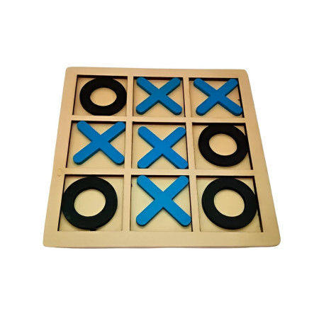 Jucarie Montessori Tic Tac Toe, Flippy, Educativa, Interactiva, din lemn, X si O, 9 Piese, 14.3x14.3 cm, Albastru Negru