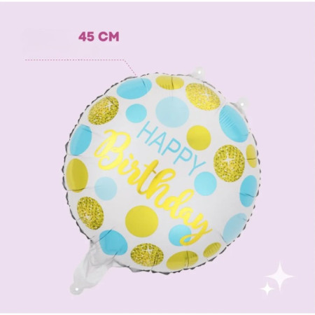 Balon din Folie Metalizata, Flippy, Figurine, Model 5, Happy Birthday, Tematica Aniversare, 45 cm, Ambalaj Individual, Pai Inclus, Umflare cu Aer sau Heliu, Multicolor