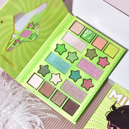 Paleta de Machiaj, KEVIN&COCO, 20 Culori Green Girl, Fard de Pleoape si Blush, Verde