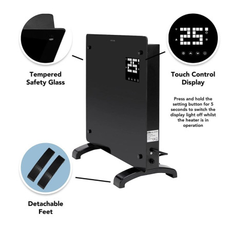 Convector Electric, Flippry, 2000W, Wi-Fi, Termostat, afisaj LED, Touch Screen, Control din Telefon, 82.3x12x45.6 cm, Negru