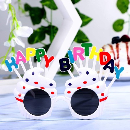 Ochelari Happy Birthday, Flippy, Tematica Aniversare, Protectie Soare, din Plastic, Model Prajiturele, 18.5x11.5 cm, Alb