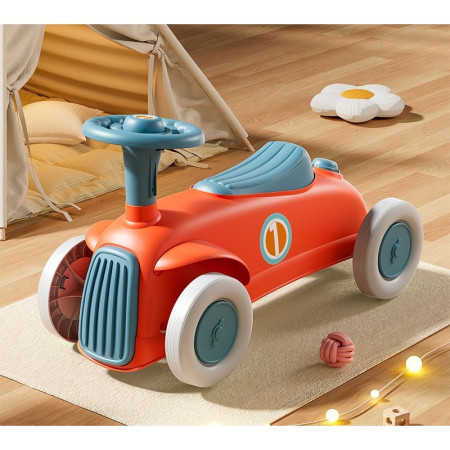 Masinuta Ride-On Flippy, cu Sistem Anti-Rasturnare, Claxon pe Volan, 1-6 Ani, 60 x 28 x 34 cm, Rosu-Albastru