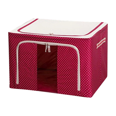 Cutie de Depozitare Pliabila, Flippy, 66 L, din Tesatura Oxford, 50x40x33 cm, Fereastra Frontala, 2 Usi de Acces cu Fermoar Bidirectional, Cadru Metalic, Suport Baza Stabil din Plastic, Imprimeu Buline, Rosu