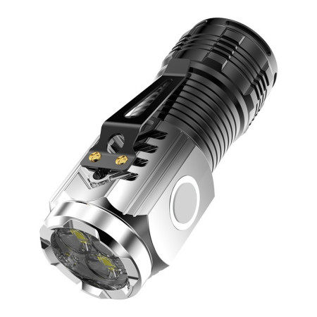 Lanterna cu 3 Nuclee Led, Flippy, Incarcare USB, Autonomie 4-20h, Raza Maxima 100-200 m, 5W, 4 x 4 x 9 cm, Suport de Agatat, Fund Magnetic, Argintiu