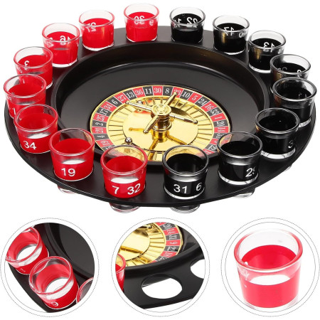 Joc de Ruleta Flippy, cu Pahare de Shot si Plansa de Joc Blackjack, 31 cm, Multicolor