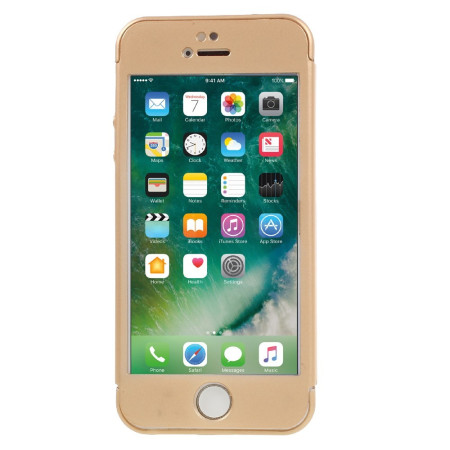 Husa Apple iPhone 5/5S/SE Full Cover 360 Auriu + Folie de protectie