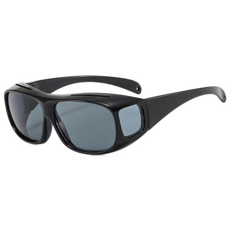 Ochelari de Soare, Flippy, Polarizati, pentru Condus, Ciclism, cu Posibilitatea Purtarii peste Ochelarii de Vedere, 400 UV, cu Lentila Neagra pentru Protectie, Rama Neagra, 15x5 cm