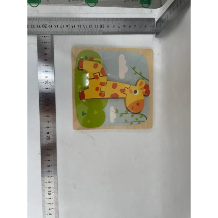 Puzzle Montessori din Lemn pentru Copii, Flippy, 3D, 0-3 Ani, Model Girafa, Educativ, Intuitiv, Creativ, 4 Piese, 15x15x0.5 cm, Multicolor