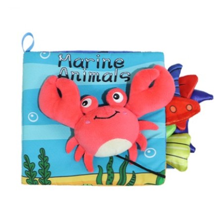 Carte Senzoriala, Flippy, pentru Bebelusi, Educativa, Interactiva, 15x16x4 cm, cu Animalute, 3D, Model Crab, Albastra