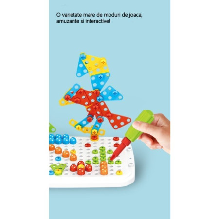 Jucarie educativa pentru copii, Flippy, Set 258 piese, 6 in 1, Valiza cu bormasina, Multicolor