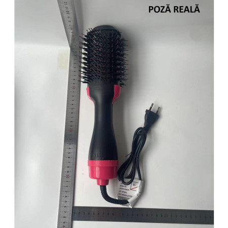 Perie Electrica de Par Fixa, Flippy, pentru Volum, Ceramica, 3 Setari de Temperatura, 1000W, pentru Toate Tipurile de Par, Negru-Roz