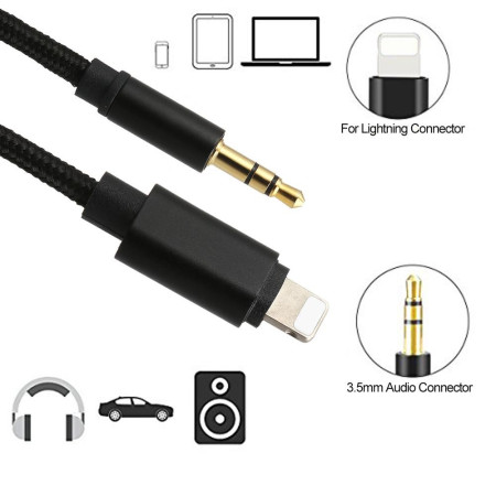 Cablu Audio adaptor Jack 3.5 mm auxiliar compatibil iPhone Flippy, Negru