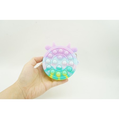 Jucarie antistres din silicon Flippy, Pop it Now and Flip It ,Mini Geanta, Vacuta, 6 cm, Macarons