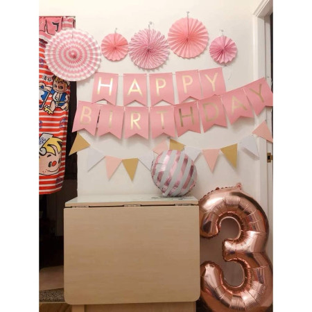 Balon din Folie Metalizata Flippy, Figurina Cifra, Tema Aniversare 40 cm, Ambalaj Individual, Pai inclus, Umflare cu Aer sau Heliu, Rose Gold, Cifra 3