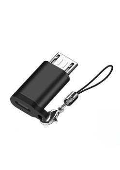 Adaptor USB-C la Micro USB, Flippy, cu Snur pentru Prindere la Chei, 2.7x1.1x0.6cm, Negru