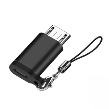 Adaptor USB-C la Micro USB, Flippy, cu Snur pentru Prindere la Chei, 2.7x1.1x0.6cm, Negru