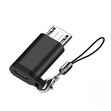 Adaptor USB-C la Micro USB, Flippy, cu Snur pentru Prindere la Chei, 2.7x1.1x0.6cm, Negru