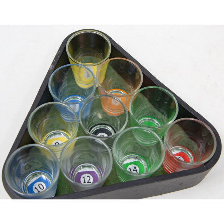 Set 10 pahare de shot Flippy, cu Suport de Biliard, 30 ml, din sticla, 10 x 10 cm, multicolor