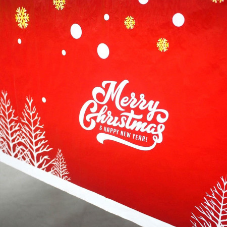 Fata de masa dreptunghiulara Flippy, PVC, 2.5 mm grosime, imprimeu Merry Christmas, potrivit pentru Craciun, utilizare multipla, 180 x 108 cm, alb