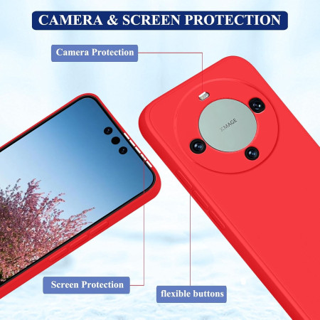 Husa de Protectie, Flippy, pentru Huawei Mate 60 Pro, Liquid Silicone, cu Microfibra pe Interior, Protectie Antisoc, Compatibil Incarcare Wireless, Rosu