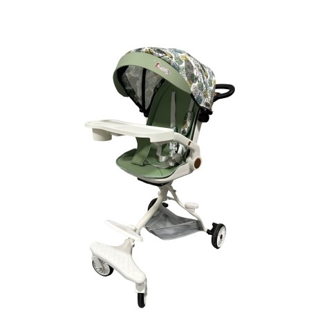 Carucior Sport Flippy 3in1, 6-36 Luni, Reversibil, Pliabil, Tavita pentru Masa, Pozitie de Somn, Centura de Siguranta, Roti 360, Suport Pahar, Copertina pentru Soare, 32x63x95cm, Verde Model Frunze