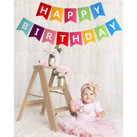 Banner Happy Birthday 100x200 cm, Flippy, Dimensiune Stegulet 11.5x16.5 cm, Rola de Ata Inclusa, Multicolor