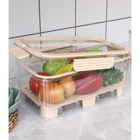 Cutie pentru Depozitare Alimente, Flippy, de Uz Casnic, 2 Compartimente, Zona pentru Gheata, Mentinere Fresh, cu Maner, Material PET, 23x15x10.8 cm, Bej